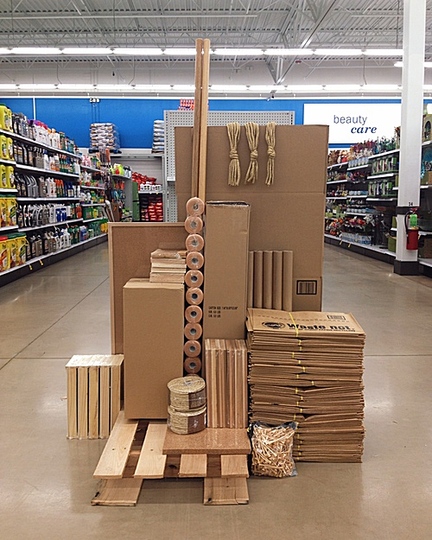 The 2015 best of penccil: American artist Carson Davis Brown has a slightly subversive and  poetic take on consumerism. He uses the vast spaces of supercenters to create instant sculptures with the goods on offer. These sculptures exist only for a short timespan -  until they are discovered and dismantled by supercenter employees. http://www.penccil.com/gallery.php?p=879917487119