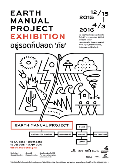 Design for Disaster: The Earth Manual Project exhibition poster presented at TCDC Bangkok, Thailand to raise awareness of natural disasters.