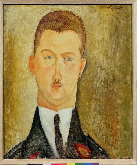 Modigliani: Your real duty is to save your dream: Dr François Brabander
1918
Oil on canvas
46 x 38cm
Courtesy: Estorick Collection. 
Modigliani retained an abiding love for Italy, yet from 1906 he spent very little time there.
The yellow ochres, burnt siennas and venetian reds used in many of his later paintings –
Dr Brabander among them – reflect, subconsciously perhaps, the beautiful, often faded
colours of sun-bleached buildings remembered from his native land.
Dr François Brabander (Franciszek Brabander) was born in Krakow in 1887. He moved
to Paris around 1910 to study medicine. He married Sophie Sierzpowska, a fellow
Pole studying law at the Sorbonne and sister of Anna Zborowska, wife of Leopold
Zborowski who later became Modigliani’s dealer. Both Anna and Leopold modelled for
several portraits.
At the outbreak of war, Dr Brabander volunteered as a doctor at the front and his
wife as a field hospital nurse. During short leaves from the horrors of the front, Dr
Brabander visited the Zborowski’s in Nice. There, in 1918, Modigliani, painted him in
his military jacket.
Dr Brabander qualified as a doctor in 1919 and because of his valiant war contribution
was granted French citizenship. He practiced in Paris and in the mining town of
Lens, 200 km north of Paris, where he cared for the Polish miners. He and Sophie had
two children and lived happily in Paris until the German occupation in 1940. After
unsuccessfully attempting to escape with his family to London, he joined the French
and Polish French resistance (his unit being codenamed ‘Monika’). In September 1943,
he, and his family were arrested. His wife and daughter were transported to Auschwitz
where they perished in 1943. He was sent to Sachsenhausen concentration camp in
Germany, working as a doctor in the cellulose factory, one of the camp’s numerous
manufacturing units. In April 1945, many prisoners were moved to Bergen-Belsen where
Dr Brabander died the following month. His son Romuald survived; and commemorated
his family with a white marble grave stone. It lies next to the graves of Leopold and Anna
Zborowski, in the Paris cemetery of Père-Lachaise where Modigliani is also buried.