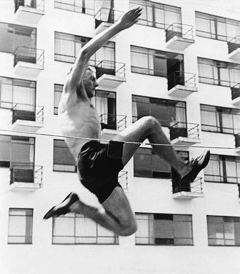 Bauhaus: Photography and Painting: Hajo Rose, High-jumper from the Prellerhaus (Bauhaus Studio Building), 1930